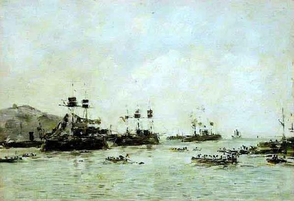 Eugene Boudin Villefranche Navios de guerra oil painting image